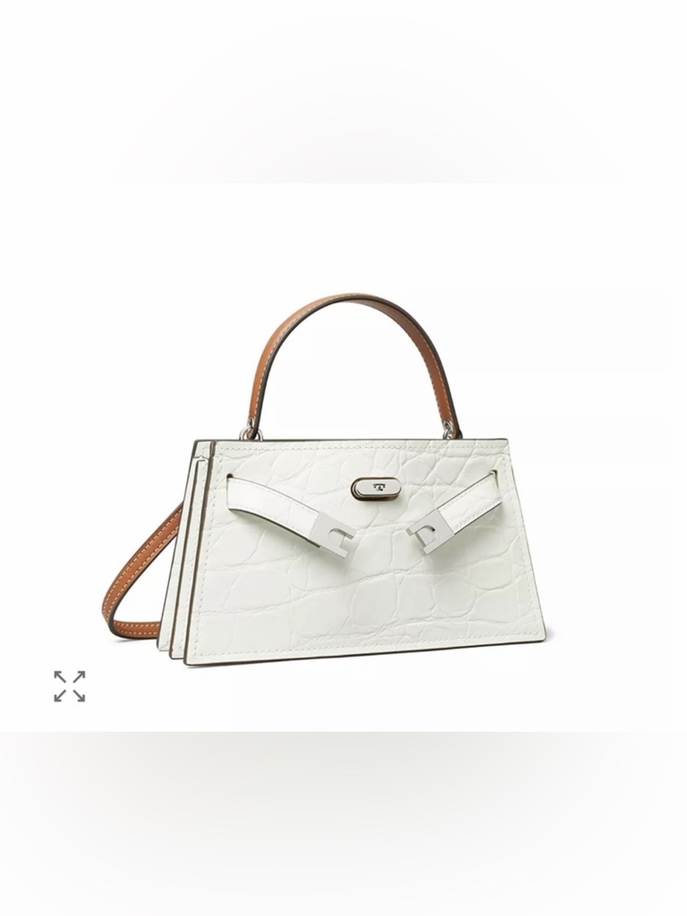 Tory Burch Lee Radziwill Petite Croc Embossed Leather White Tote